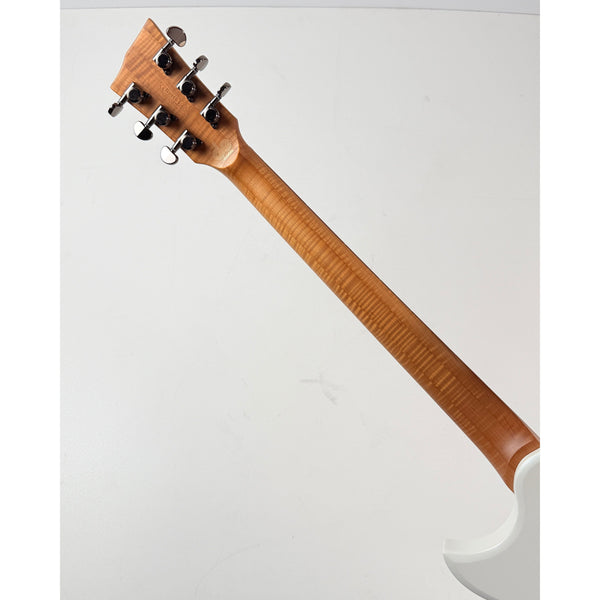 Cyclops DE - Matte Pearl White Flame Neck — white pearl on body, natural neck and headstock