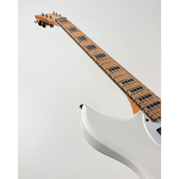 Cyclops DE - Matte Pearl White Flame Neck — white pearl on body, natural neck and headstock