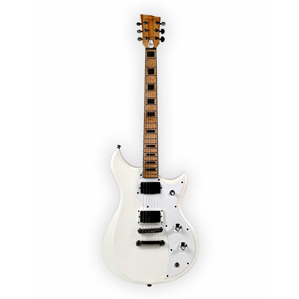 Cyclops DE - Matte Pearl White Flame Neck — white pearl on body, natural neck and headstock